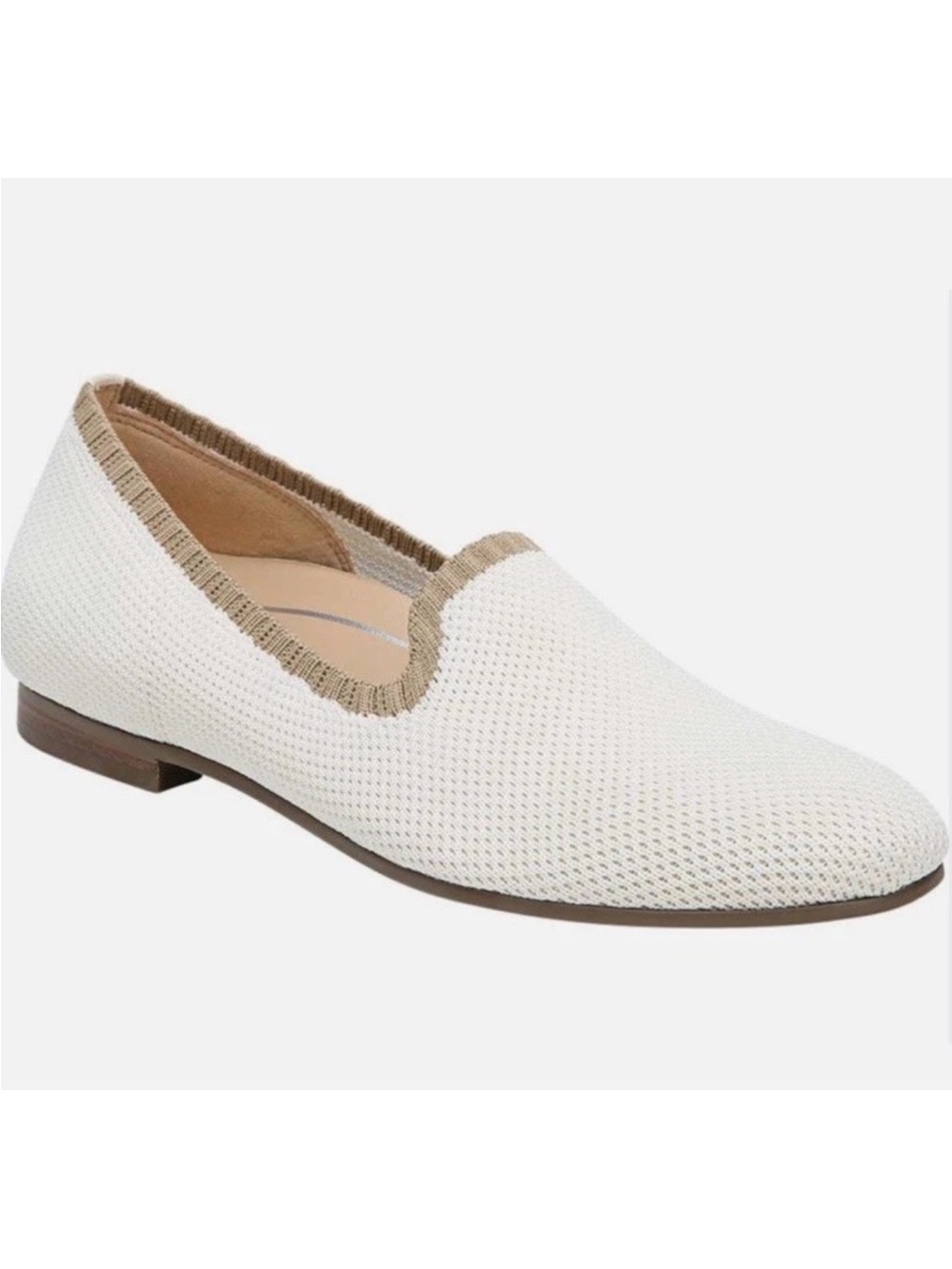 Vionic Womens Willa Knit Loafers Cream/Camel Trim Comfort Old Money Size 7 EUC